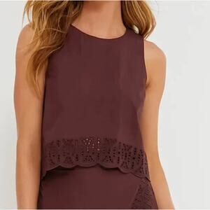 NWT Tuckernuck	Oxblood Eyelet Laurie Scalloped Hem Crop Top Purple Maroon Large